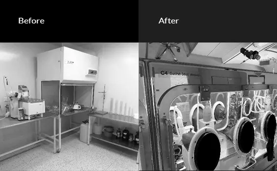Cayman Pharma cleanroom reconstruction, before and after, 2021